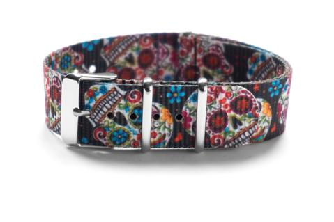 Tropical_dia_de_muertos_skull_nato_watchband_Cheapest_nato_straps_large